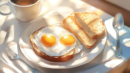 breakfast with egg and toast, watercolor