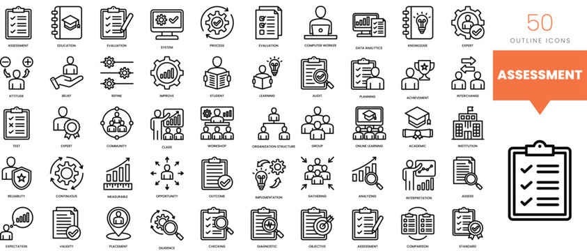 Set of minimalist linear assessment icons. Vector illustration