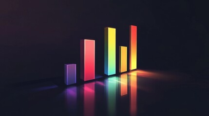 A financial dashboard displaying a D bar graph with colorful rising bars, set against a dark background with subtle lighting effects.
