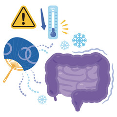 寒さで調子が悪くなる腸のイラスト