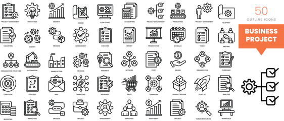 Set of minimalist linear business project icons. Vector illustration