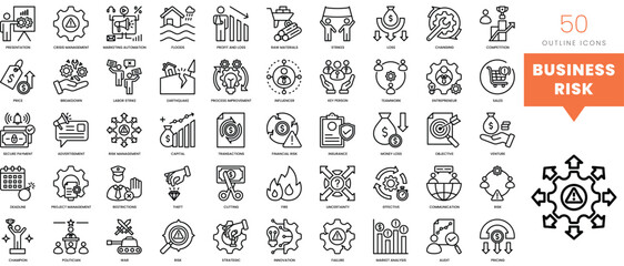 Set of minimalist linear business risk icons. Vector illustration