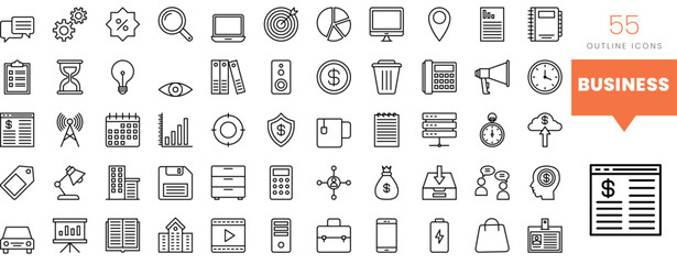 Set of minimalist linear business icons. Vector illustration