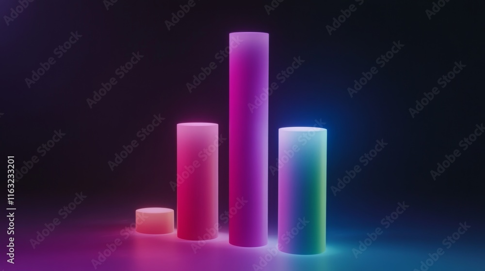 Poster a futuristic d bar chart with illuminated bars in various heights, highlighting business growth data