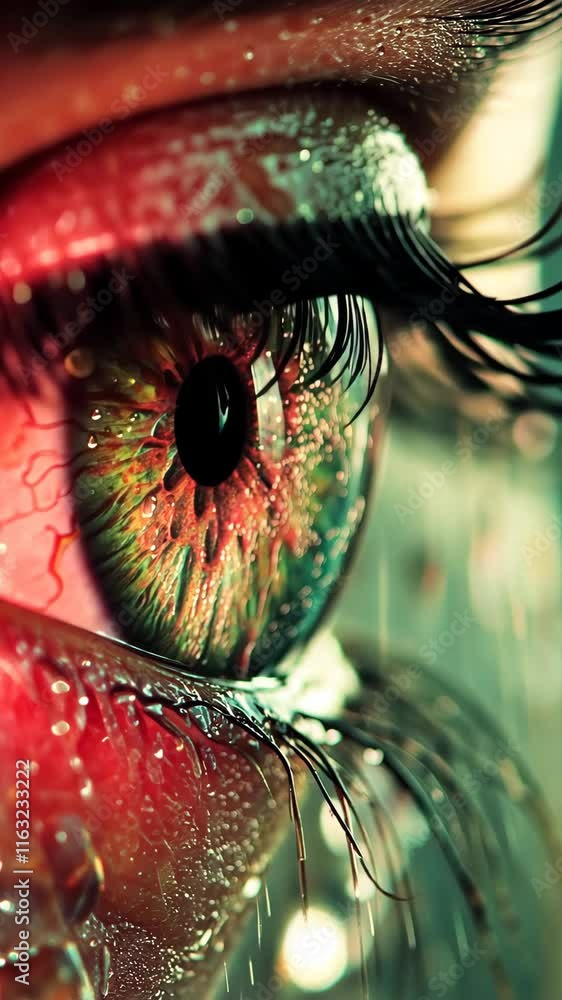 Aufkleber captivating close-up of a colorful eye with vivid details and sparkling droplets capturing unique li