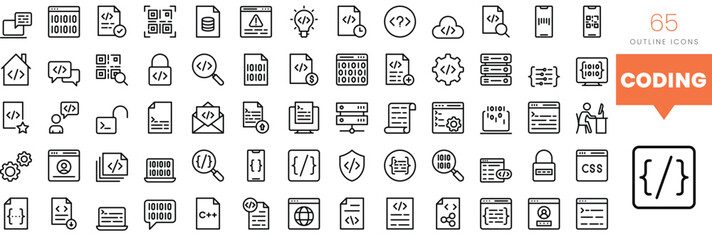 Set of minimalist linear coding icons. Vector illustration