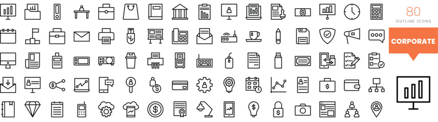 Set of minimalist linear corporate icons. Vector illustration