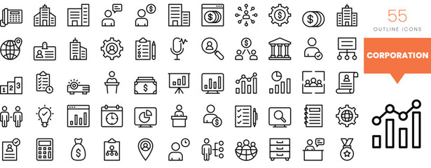 Set of minimalist linear corporation icons. Vector illustration