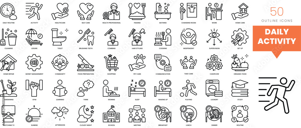 Aufkleber set of minimalist linear daily activity icons. vector illustration