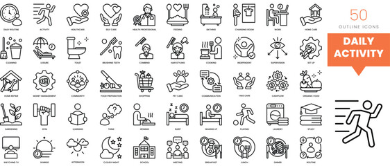 Set of minimalist linear daily activity icons. Vector illustration