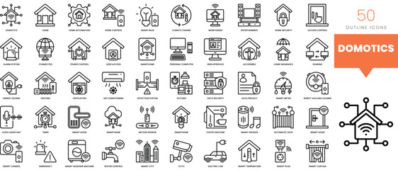 Set of minimalist linear domotics icons. Vector illustration