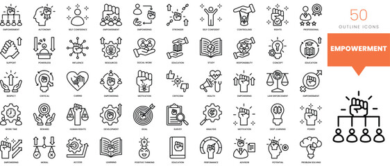 Set of minimalist linear empowerment icons. Vector illustration