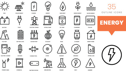 Set of minimalist linear energy icons. Vector illustration © Kupict
