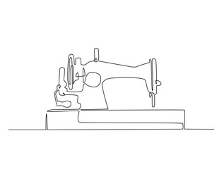 Continuous one line drawing of vintage sewing machine. Old mechanic sewing machine single line illustration. Editable vector.