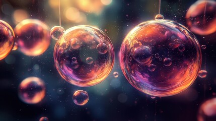 A radiant bokeh-inspired texture of glowing orbs in pastel shades of orange, pink, and lavender, layered softly over a sleek dark gradient background for an ethereal and calming effect. 