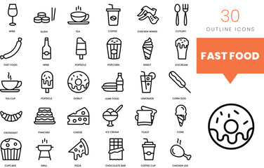 Set of minimalist linear fast food icons. Vector illustration