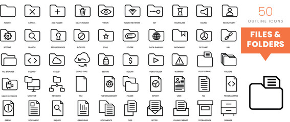 Set of minimalist linear files and folders icons. Vector illustration