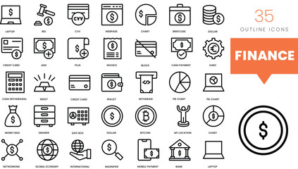 Set of minimalist linear finance icons. Vector illustration