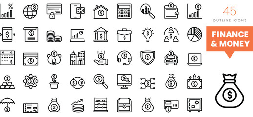 Set of minimalist linear finance and money icons. Vector illustration