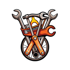 Create a clean vector illustration of a bicycle tool holder, showcasing various tools neatly organized.  Include realistic details and shadows.