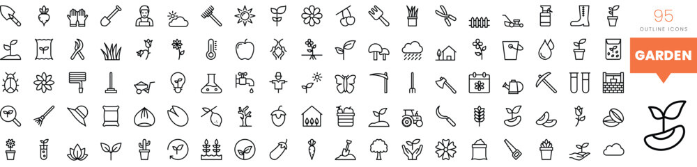 Set of minimalist linear garden icons. Vector illustration
