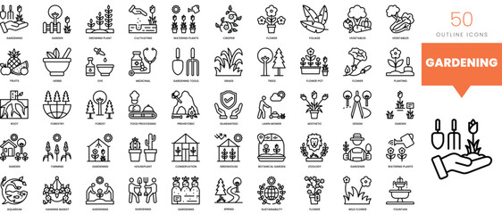 Set of minimalist linear gardening icons. Vector illustration