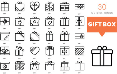 Set of minimalist linear gift box icons. Vector illustration