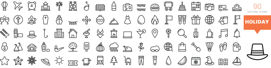 Set of minimalist linear holiday icons. Vector illustration