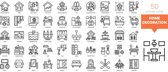 Set of minimalist linear home decoration icons. Vector illustration