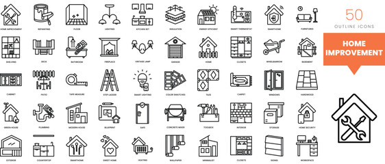 Set of minimalist linear home improvement icons. Vector illustration