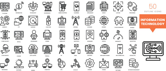 Set of minimalist linear information technology icons. Vector illustration