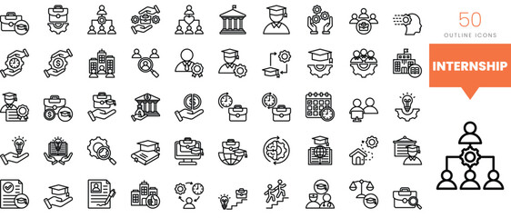 Set of minimalist linear internship icons. Vector illustration