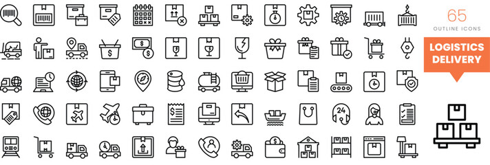 Set of minimalist linear logistics delivery icons. Vector illustration