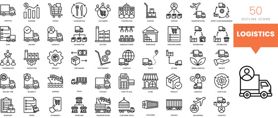 Set of minimalist linear logistics icons. Vector illustration