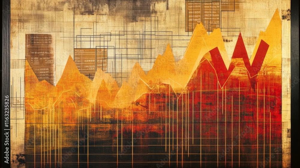 Fototapete Digital financial graphs and line charts overlaid on a futuristic background, representing data analysis and business growth trends.