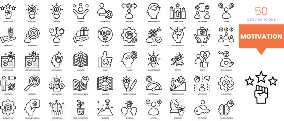 Set of minimalist linear motivation icons. Vector illustration