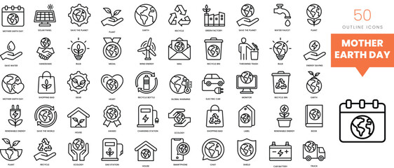 Set of minimalist linear mother earth day icons. Vector illustration