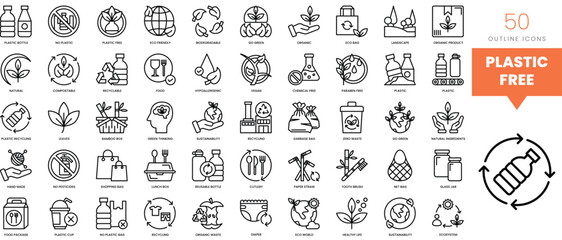 Set of minimalist linear plastic free icons. Vector illustration