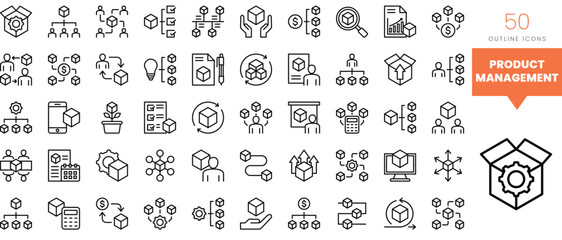 Set of minimalist linear product management icons. Vector illustration