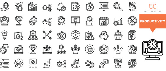 Set of minimalist linear productivity icons. Vector illustration