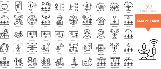 Set of minimalist linear smart farm icons. Vector illustration