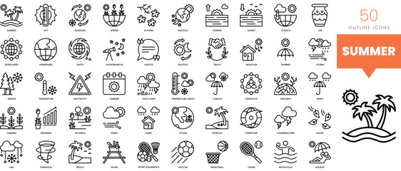 Set of minimalist linear summer icons. Vector illustration