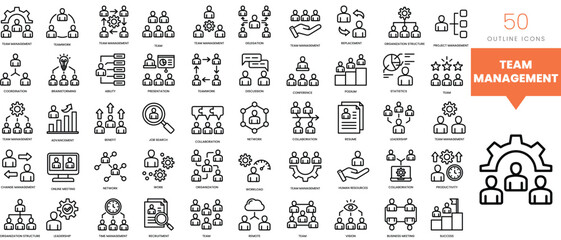Set of minimalist linear team management icons. Vector illustration