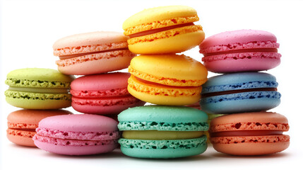Fototapeta premium Colorful macaron stack isolated on white background for sweet treat photography