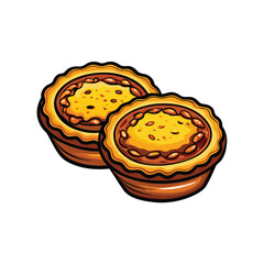 Create a vibrant vector illustration of Dan Tat (egg tarts), showcasing their golden-brown crust and creamy custard filling.  Include multiple tarts, emphasizing texture and detail.