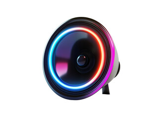 Loudspeaker with dark neon light effect available on transparent background.PNG