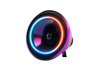 Loudspeaker with dark neon light effect available on transparent background.PNG