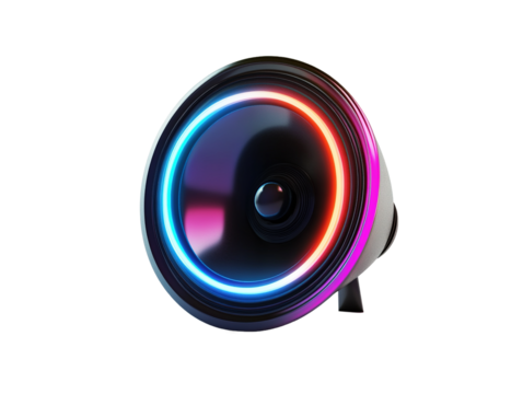 Loudspeaker with dark neon light effect available on transparent background.PNG - Powered by Adobe