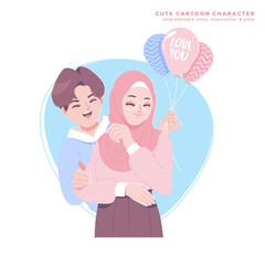 muslim romantic couple cute cartoon character