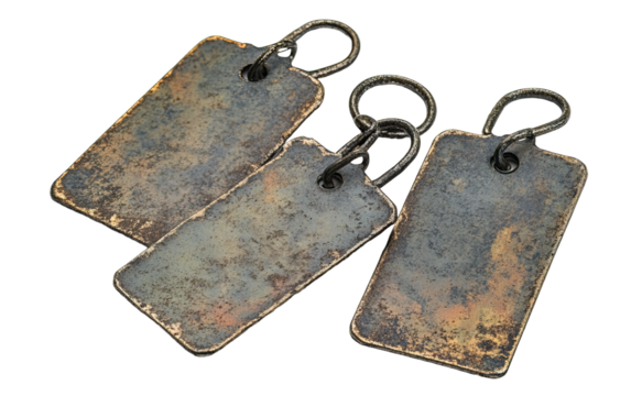 Military metal identification tags available on transparent background.PNG